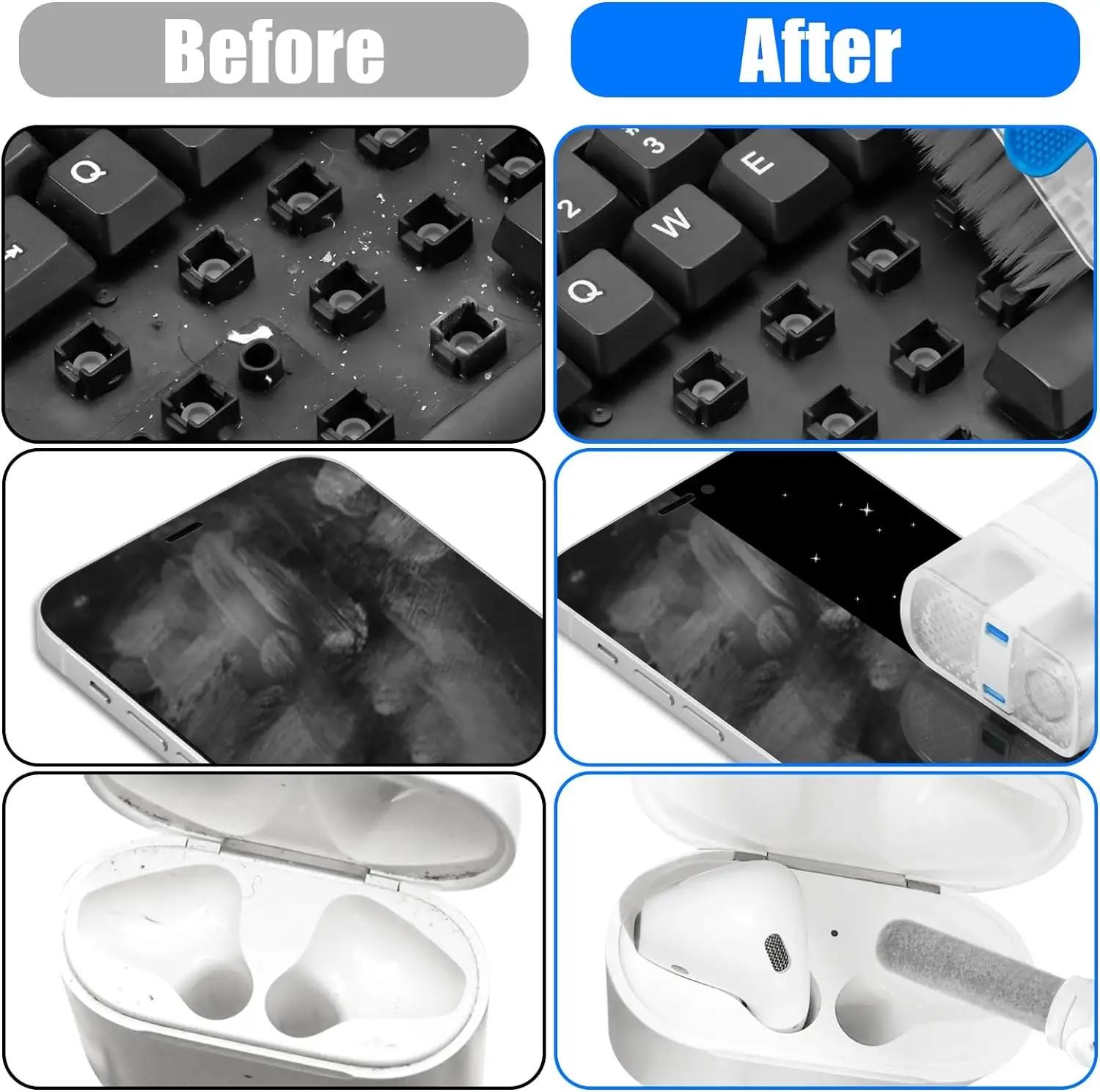 Caneta de limpeza multifuncional 8 em 1 para teclado, escova de limpeza de celular, kit de limpeza para Airpods, ferramenta personalizada
