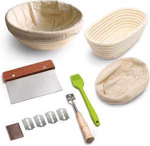 Cesta Redonda de Ratán Indonesio de 10 Pulgadas para Fermentación de Pan, con Cuchilla para Pan - Product Image 1