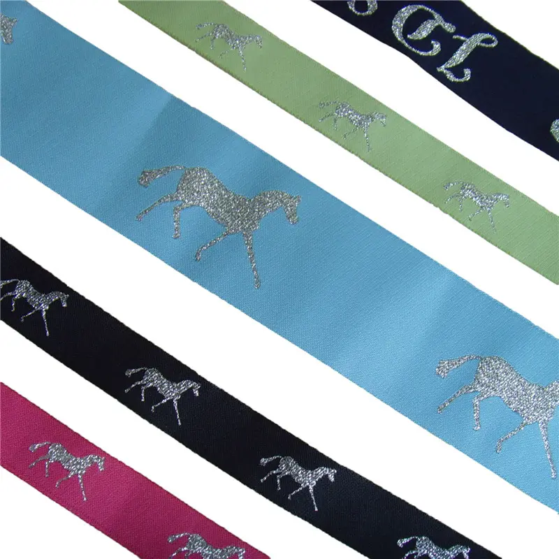 Logo personnalisé 5/8 pouces polyester or métallique damassé tissé ruban de cheval pour tapis
