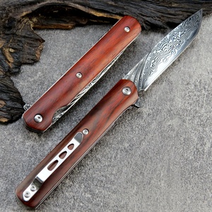 Couteau pliant en acier Damas à succès, manche en bois, couteau de poche tranchant pour le camping, bricolage, personnalisable OEM pour usage industriel - Product Image 2
