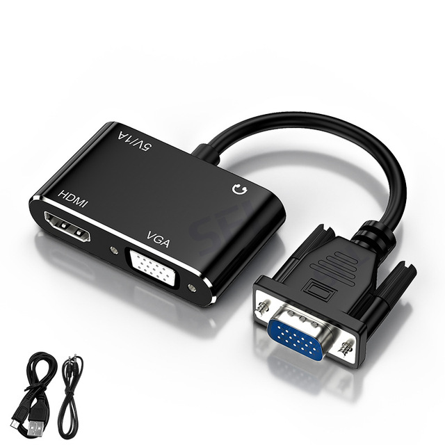 2-in-1 VGA to for HDMI Video Converter Splitter with 3.5MM Audio PVC Jacket for PC Projector Camera Speaker HDTV