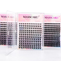 MASSCAKU Extensions de cils individuels en grappes 8-16mm, effet wispy, 12 rangées, faux cils segmentés DIY pour maquillage