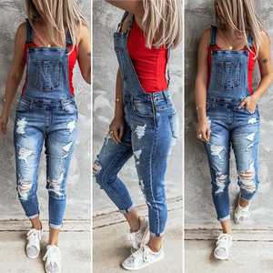 Women Ripped Denim Overalls Slim Fit Suspender Pants Distressed Jean Jumpsuit Side Zipper <strong>Dungarees</strong> Skinny Streetwear Jumpsuit - Product Image 1