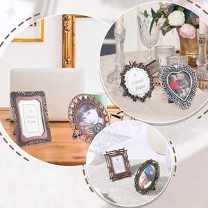 Cadre photo de bureau en alliage de zinc, style rétro, en métal, en forme de cœur romantique évidé, rond, pour la vente en gros - Product Image 4