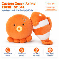 Ensemble de coussins en peluche Poulpe et Poisson-clown, animaux marins, coussin doux, poupée en peluche, OEM ODM, vente en gros personnalisée en vrac
