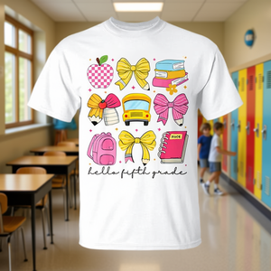 Camiseta Hello Fifth Grade para niñas, cuello redondo, manga corta, estampado digital, ropa infantil - Product Image 2