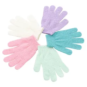 Tùy chỉnh Nylon năm ngón tay Mitt massage cơ thể chà sàn tắm tẩy tế bào chết tắm găng tay