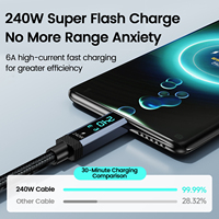 Cable USB4.0 Tipo C de 240W con Pantalla Digital, Transferencia Rápida de Video 8K 16K 60Hz 120Hz para Teléfono, TV, Xbox, Laptop