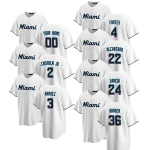 2024 Herren Miami Marlins Heimtrikot weiße Baseballtrikots individuell akzeptiert