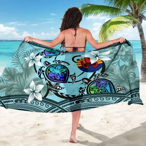 Tahití Sarong Toallas de playa de verano Tortuga Polinesia Plumeria Azul Impresión 3D Sarongs Traje de baño Playa Pareo Traje de baño Envoltura Cubrir - Product Image 1