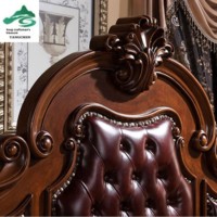 Lit double de style américain rétro en bois massif sculpté, en cuir véritable, design antique de luxe, meubles pour la chambre à coucher
