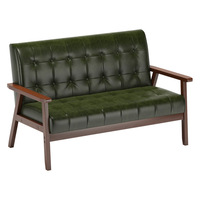 Set Sofa Berlapis Kain Kulit Oil-Wax dengan Rangka Kayu Solid dan Meja Veneer PVC untuk Kafe Minuman Teh Susu