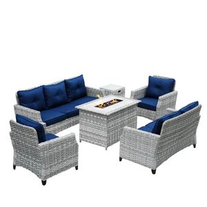 Juego de Muebles Metálicos Modernos para Patio Exterior, Mesa con Chimenea de Gas y Sofá con Acabado Resistente a los Rayos UV para Patio, Parque o Sala de Estar - Product Image 1