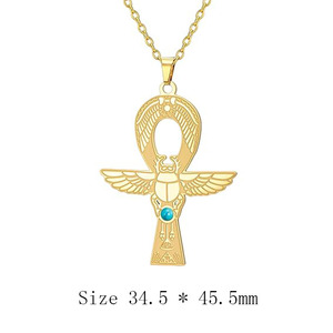 Collana in Acciaio Inossidabile con Croce Ankh e Scarabeo per Donne, Ciondolo Chiave della Vita della Dea Egizia Iside - Product Image 5