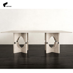 Tostone tự nhiên màu be trắng đánh bóng travertine vòng bàn ăn thiết lập cho ngắn gọn khách sạn căn hộ nhà trang trí trong nhà - Product Image 6