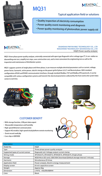 MEATROL Portable Energy Meter Data Logger Three Phase Network Power ...