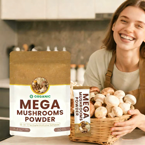 Органический порошок грибов OLLI OEM/ODM: чага, львиная грива, кордицепс, рейши — сертифицирован HALAL, ISO, KOSHER, высший сорт, для поддержки иммунитета - Product Image 1