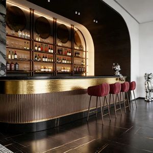 Barra de <span class=keywords><strong>Bar</strong></span> Multifuncional Moderna y Contemporánea de Acero Dorado y Mármol Negro con Luces LED para el Hogar, <span class=keywords><strong>Bar</strong></span>, Hotel, Salón Nocturno - Product Image 2