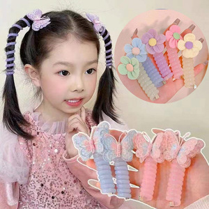 女性の女の子のための高弾性ヘッドロープ付きYTかわいいバタフライフラワーヘアネクタイ電話線プラスチック素材レザーバンド - Product Image 2