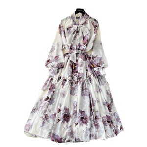 Printemps nouveau Style français élégant col papillon taille serrée minceur <span class=keywords><strong>mi</strong></span>-longueur rétro imprimé élégant <span class=keywords><strong>robe</strong></span> imprimé fleur <span class=keywords><strong>robe</strong></span> florale - Product Image 5