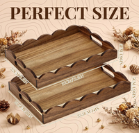 Plateaux de service décoratifs en bois, plateaux gigognes en bois avec poignées, plateau rectangulaire de style ferme pour table basse, pour collations et bougies