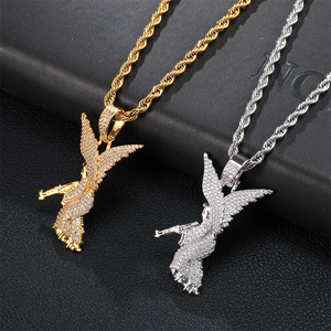 Bijoux Vintage Nouveaux Designs Hip Hop Glacé Angle Pendentif pour Hommes Religieux Bling Cubique Zircon <span class=keywords><strong>Ange</strong></span> avec Pistolet Pendentif Collier - Product Image 5