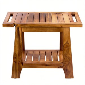Tabouret de douche en teck, banc de salle de bain, table d'appoint pour intérieur et extérieur, imperméable et anticorrosion - Product Image 1