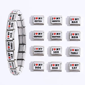 Dijes de Pulsera Italianos al por Mayor, Plata Familiar, Acero Inoxidable, Amo a Mi Novia, Novio, <span class=keywords><strong>Hija</strong></span>, Dije Italiano para Mamá - Product Image 1