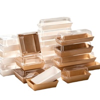Boîte à pâtisserie jetable en papier kraft rigide avec couvercle transparent en PET, revêtement UV et gaufrage pour articles de boulangerie, gâteaux, sandwichs, desserts à emporter