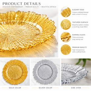 33cm Gold Silber Glas Dekorative Servierplatte mit Baumrinden-Textur und Gewelltem Rand für Wohndekoration - Product Image 2