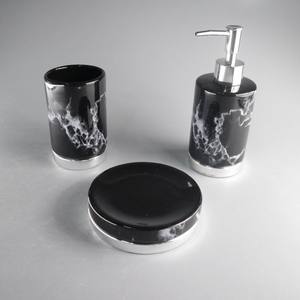 Set di Accessori da Bagno <span class=keywords><strong>in</strong></span> Ceramica Porcellana Hengfei, 3 Pezzi, Design <span class=keywords><strong>in</strong></span> <span class=keywords><strong>Marmo</strong></span> Nero, Dispenser Sapone, Bicchiere, <span class=keywords><strong>Portasapone</strong></span> - Product Image 4
