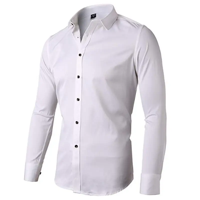 Men's Muscle Fit Stretch Poly Spandex Dress Shirts Wrinkle-Free Long Sleeve Casual Button Down Shirt