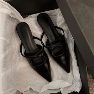 Fashion Women's <b>Pointed</b> <b>Toe</b> Mules Cross Strap Design Super High Heel Mesh Upper Rubber Outsole Summer Dress Shoes Office Party - Product Image 4