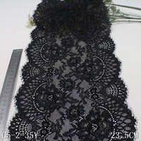 Grosir Glitter Mesh renda 23CM hitam bulu mata Chantilly renda kain Royalblue Bicolor elastis bunga renda Trim untuk gaun wanita