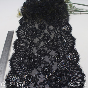 Commercio all'ingrosso Glitter Mesh pizzo 23CM nero ciglia Chantilly tessuto di pizzo Royalblue bicolore elastico fiore Trim pizzo per le donne - Product Image 3
