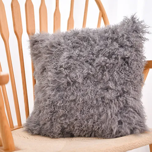 Cuscino Quadrato <span class=keywords><strong>40x40</strong></span> in Pelliccia di Pecora Tibetana Bianca per Neonati, Cuscino Mongolo con Pelliccia Lunga e Riccia - Product Image 3