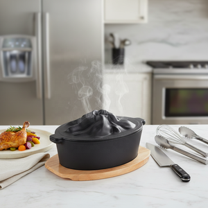 Poêle à steak <span class=keywords><strong>en</strong></span> <span class=keywords><strong>fonte</strong></span> épaissie, casserole volcanique avec couvercle, deux poignées latérales, pour usage domestique et commercial, compatible avec les cuisinières à gaz et à induction - Product Image 5