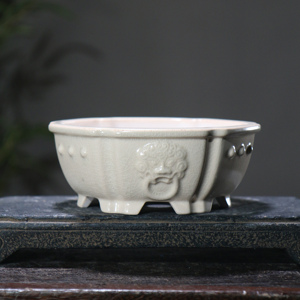 Maceta de cerámica hexagonal con cara de león, estilo chino, pequeña, para plantas de interior. - Product Image 3