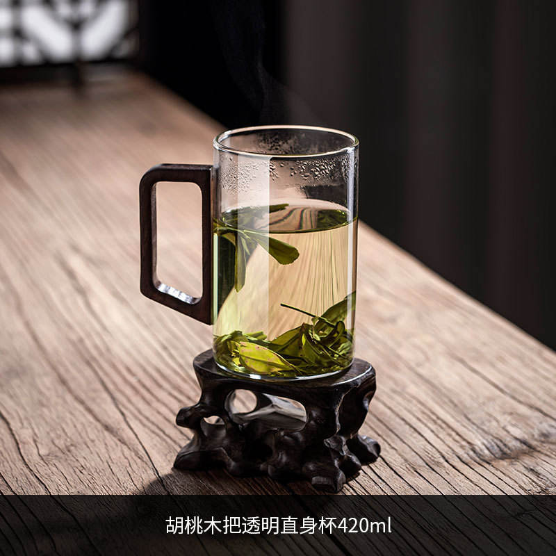 [ด้ามไม้วอลนัท] ถ้วยทรงตรง ใส 420ml