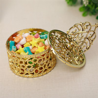 Boîte à bonbons moderne et bon marché, creuse, dorée, ronde, pour mariage, festival, boîte à chocolat, décoration de table, cadeaux de fête
