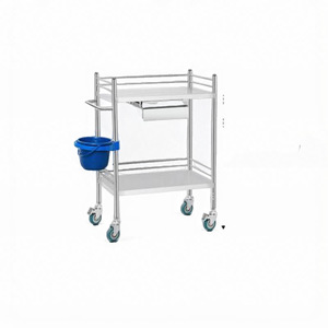 Stainless Steel <b>Trolley</b> Two Tier Single <b>Drawer</b> With Bucket 800mm X 480mm X 860mm Hospital Furniture Durable - Product Image 2