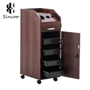 High Quality Large Black Modern Hotel Use 4-Wheel Durable Fashion Beauty Salon <b>Trolley</b> Cart Wooden Hair <b>Tools</b> Cabinet - Product Image 3