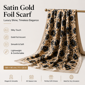 Custom Floral Gold Foil Satin Scarf 180×90cm Elegant <b>Silk</b>-Feel Printed Flower Pattern Shawl OEM Manufacturer for Women Fashion - Product Image 1