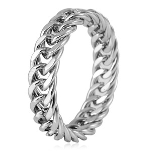 yunnique Unisex <b>Titanium</b> Steel Cuban Chain <b>Ring</b> Gold Mirror Polished Geometric Design Fashion Jewelry Gift - Product Image 4