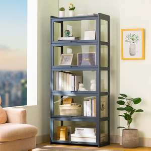 Étagère à portes vitrées moderne, 5 niveaux, meuble de rangement autoportant pour salon, bureau à domicile, design minimaliste - Product Image 1