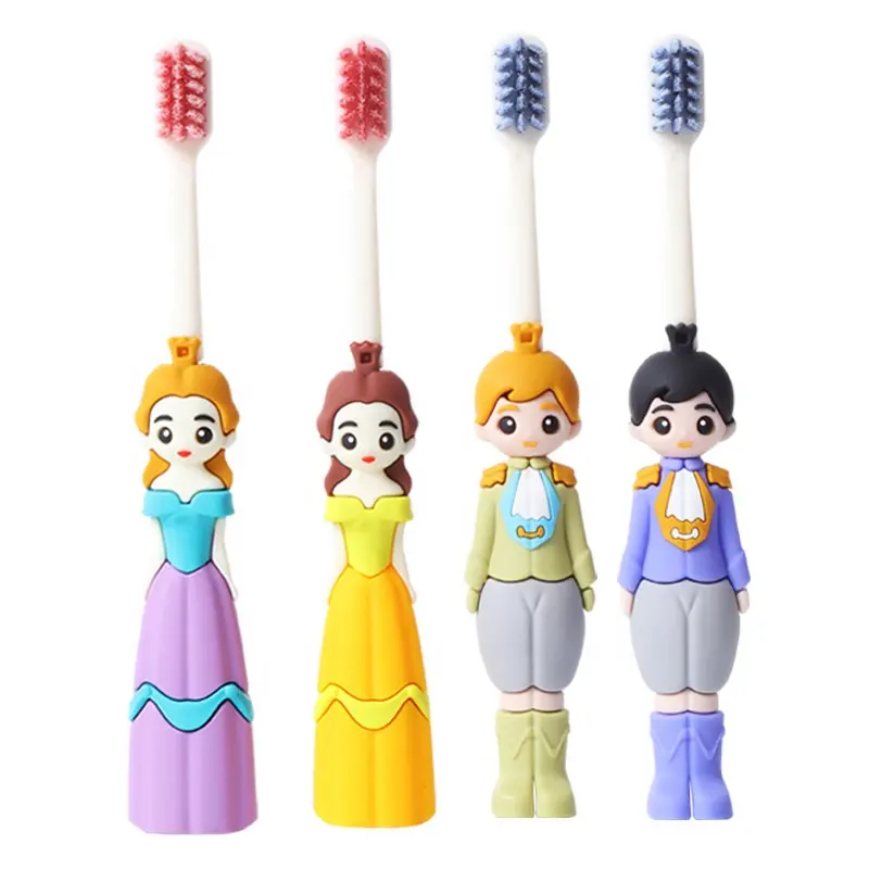 3~12 years baby's princess and prince 3D cartoon PP toothbrush with soft 0.15mm bristles no harm to gum
