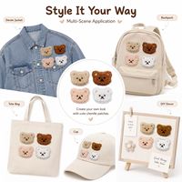 Patchs brodés thermocollants ou à coudre en chenille douce, motif visage d'ours en peluche, yeux bleus, blancs, marron, crème, brun, effet duveteux