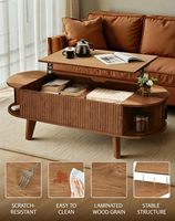 Pruchant Mid-Century Modern Ovaler Couchtisch mit Hebedeckel und Stauraum, 47,2 Zoll, Schiebetür mit Rollverschluss, Holzdesign mit Rillen, Walnuss-Finish für