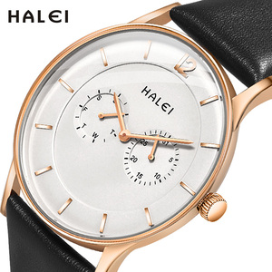 ดรอปชิปปิ้ง HALEI นาฬิกาควอตซ์ของแท้รุ่นใหม่ กันน้ำ 3BAR สายหนัง ดีไซน์มินิมอล แสดงวันแบบอนาล็อก กลไกญี่ปุ่น - Product Image 3