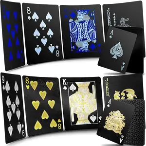 Kartu bermain Poker hitam tahan air Logo kustom plastik CMYK Set Poker kemasan Casing